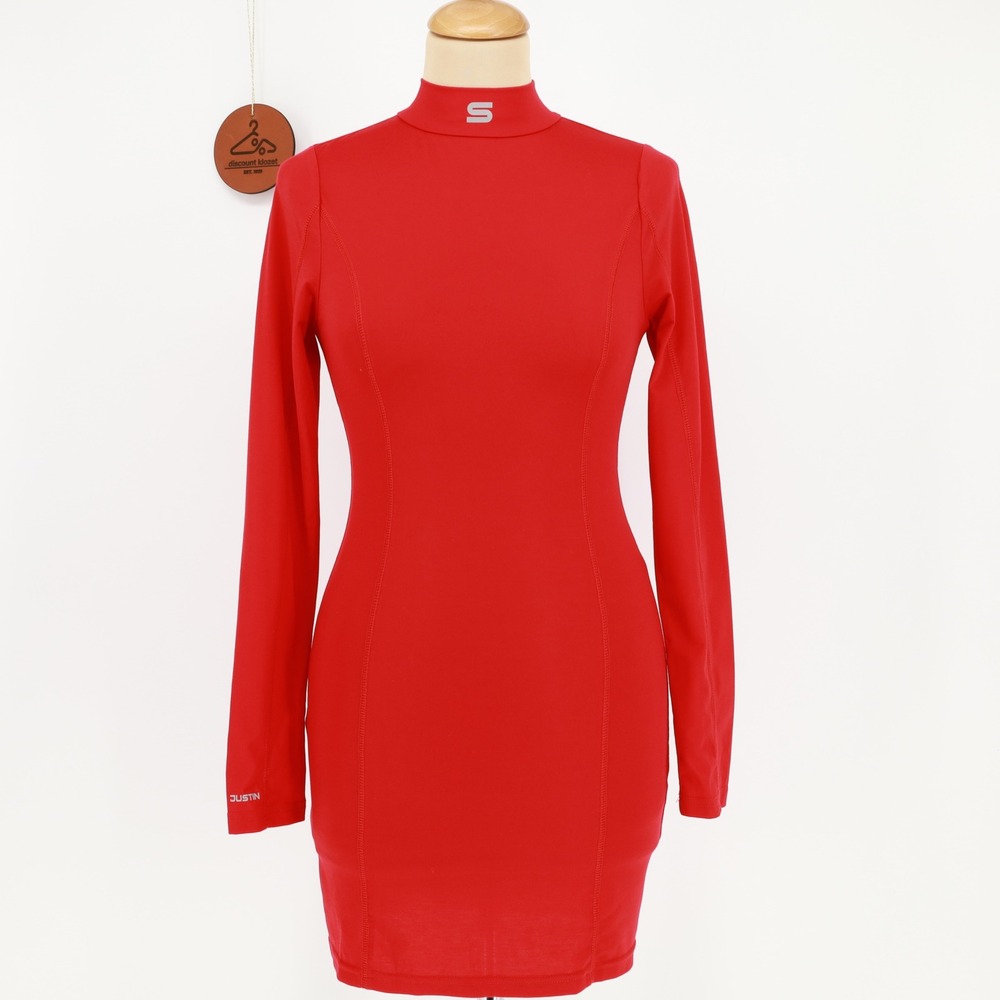 Shane Justin Red Mock Neck Long Sleeve Fitted‎ Mini Dress Size Medium NWT